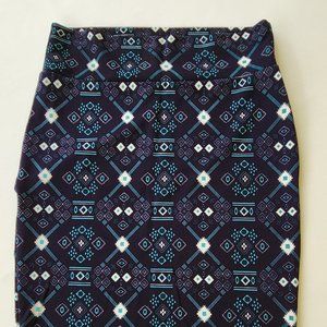 LulaRoe Cassie Pencil Skirt, XL (Navy Blue/teal/white)